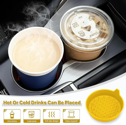 SINGARO Car Cup Holder Coaster, Silicone Cup Holder Insert, Universal Non-Slip Cup Holders, Car Accessories Interior for Women and Man 4 Pack Yellow