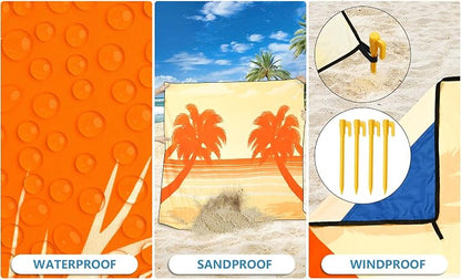 WIWIGO Beach Blanket Waterproof Sandproof Beach Mat 79" X 83"/10'x9'for 2-8 Adults Quick Drying Outdoor Picnic Mat Beach Accessories for Travel, Camping, Hiking
