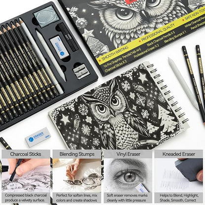 MARTCOLOR Drawing Sketching Pencil Set, 26 Pieces, Graphite Pencils (14B-4H), Charcoal Pencils, Charcoal Sticks, Blending Stump, Eraser, Sharpeners, Artist Pencils for Beginners & Pro Artists