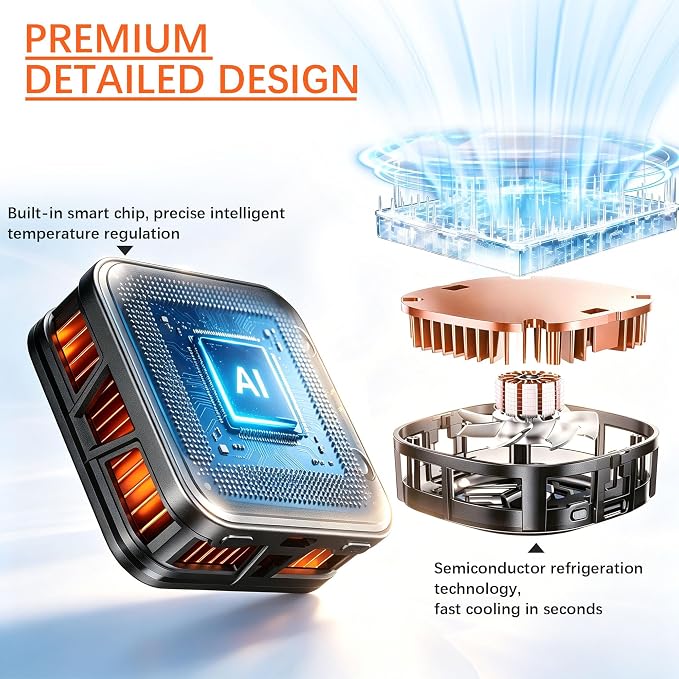 Wireless Magnetic Phone Cooler for Gaming & Streaming | Cordless Operation | Semiconductor Cooling | Digital Display | Quiet Fan | Travel & Outdoor Ready