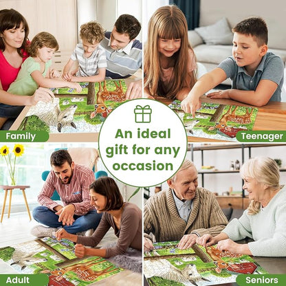 300 Pieces Puzzle for Adults-Deer Jigsaw Puzzle-Farm Horse Puzzles for Kids Ages 8-10-Animal Pet Lover Challenging Puzzles for Friends Family Activity Game Nights Gifts-20.5x15IN