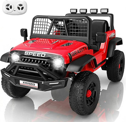Hikole 24V Ride On Toys for Big Kids, 24V Power Wheels Truck with Remote Control, 3 Speed, Bluetooth, Music, Soft Start, Spring Suspension, LED Light, Electric Cars for Kids Boys Girls 3-5, Red