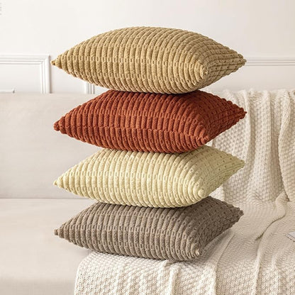 MIULEE Fall Pack of 2 Dark Rust Corduroy Decorative Euro Sham Pillow Covers 24x24 Inch Soft Boho Striped Throw Pillow Covers Modern Farmhouse Home Decor for Sofa Living Room Couch Bed