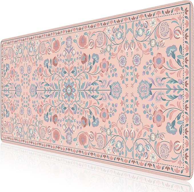 iCasso Desk Mat, Large Mouse Pad,35.4x15.7in,Peach Pink | Desk Pad Mat,Anti-Slip Big Mousepad with Stitched Edges for Work Home Offive
