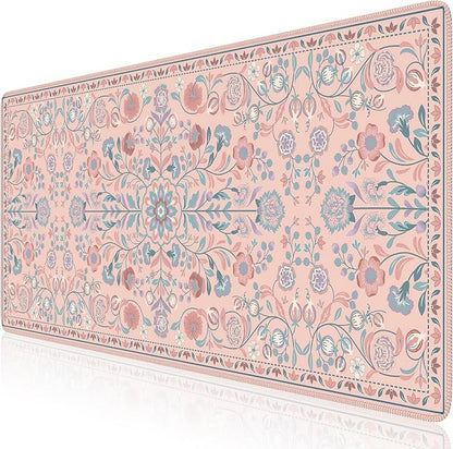 iCasso Desk Mat, Large Mouse Pad,35.4x15.7in,Peach Pink | Desk Pad Mat,Anti-Slip Big Mousepad with Stitched Edges for Work Home Offive