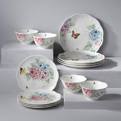 Lenox Dinnerware Set, Butterfly Meadow Hydrangea 12-Piece Set, Service For 4, Made From Ceramic Porcelain, Dishwasher And Microwave Safe, Plates And Bowls Sets, Home & Kitchen (Assorted, 12 Piece)
