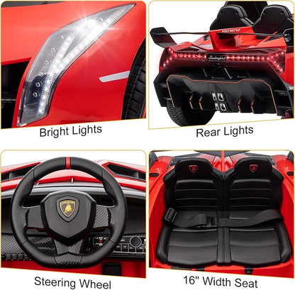 Winado 12V Ride on Car, Electric Vehicle Licensed Lamborghini Veneno for Kids, Battery Powered Car Toy w/Parent Control, Hydraulic Doors, 3 Speeds, LED Headlights, Horn, Engine Sounds - Red