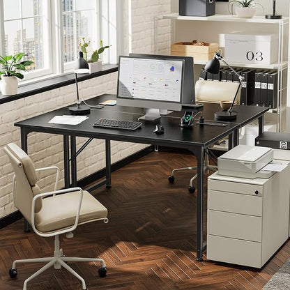 PRAISUN 47 X 20 Inch Computer Desk, Power Outlets, USB-C, Black | Office Desk with 4 AC Outlets, USB & USB-C, Sturdy Metal Frame, Spacious Desktop for Work, Writing, Study & Gaming