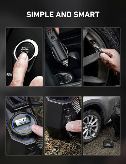 AstroAI AIRUN H Tire Inflator Portable Air Compressor,Fast Inflation Electric Air Pump for Car Tires-Car Accessories,9.8Ft Cord-12VDC-Powered Auto Shut-Off with Digital Pressure Gauge,LED Light,Blue