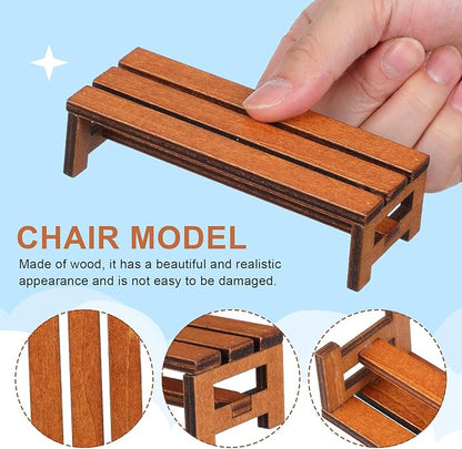 Uonlytech 2Pcs Wooden Mini House Bench Miniature Furniture for Dollhouse Decorative Miniature Bench Model for Bedroom and Dining Accessories