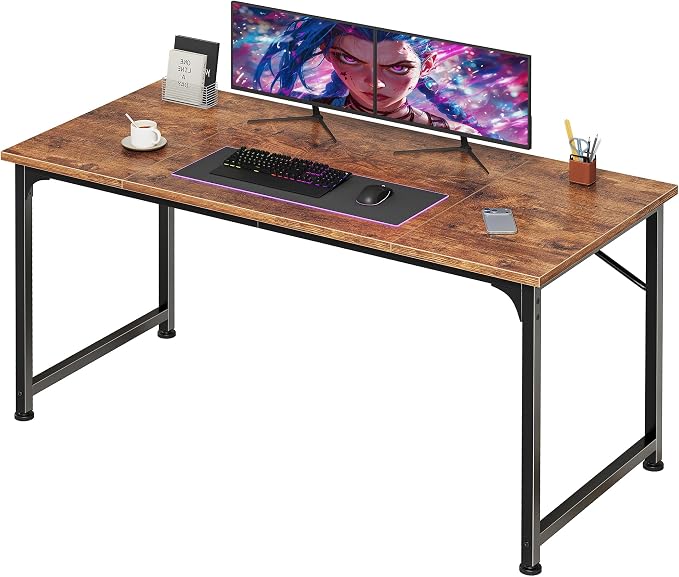 PRAISUN 47 Inch Computer Desk, Home Office Desk with Spacious Desktop, Rustic Brown