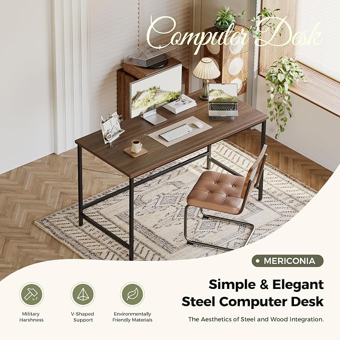 Mericonia 32x16 Inch Computer Desk, 0.6" Thick Small Office Table | Modern Simple Style, Small Study & Writing Table for Home Bedroom Work Walnut
