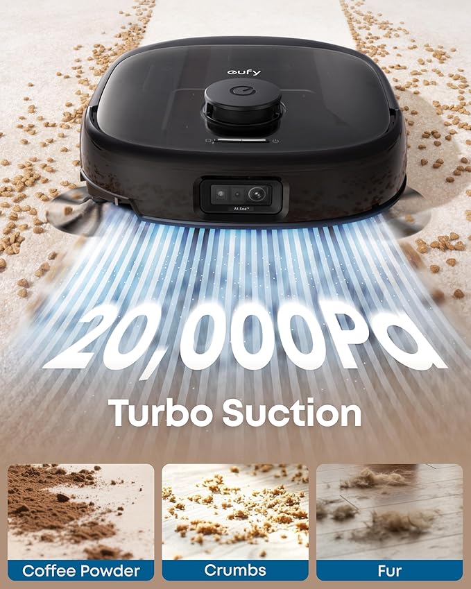 eufy E25 Robot Vacuum and Mop Combo, 20,000 Pa, HydroJet Roller Mop | Extendable Side Brush, Zero-Tangle Design, All-in-One Station, AI Obstacle Avoidance, Edge-to-Corner Cleaning