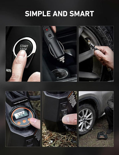 AstroAI AIRUN H Tire Inflator Portable Air Compressor,Fast Inflation Electric Air Pump for Car Tires-Car Accessories,9.8Ft Cord-12VDC-Powered Auto Shut-Off with Digital Pressure Gauge,LED Light,Orange