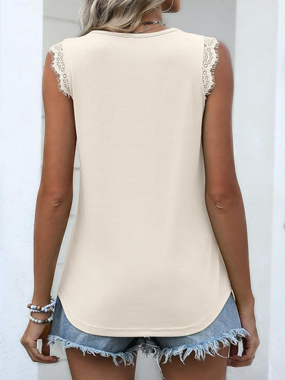 ANRABESS Womens Lace Trim Tank Tops V Neck Sleeveless Shirts 2026 Summer Casual Trendy Dressy Cami Top