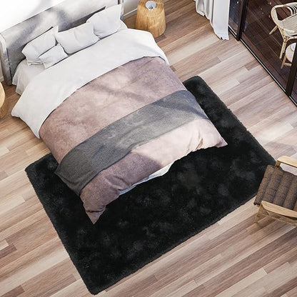 Softlife Rug for Living Room 5.3x7.6 Feet Area Rug for Bedroom Super Soft Shaggy Rugs for Kids Room Fluffy Fuzzy Carpets Long Plush Bedside Rug Nursery Christmas Home Decoration for Boys Girls, Black