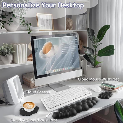 Sushret Cloud Wrist Rest Keyboard, Cloud Keyboard Wrist Pad Set with PU Leather Memory Foam, Cute Arm Rest for Palm Support, PC/Gaming Desk Accessories/Office Setup/Computer Hand Cushion - Black
