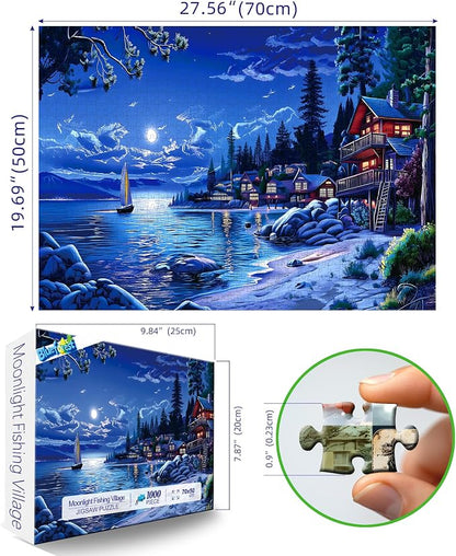 Moonlight Village 1000 Piece Puzzle for Adults, Fun Puzzles for Adults 1000 Pieces with HD Print & Poster, 27.5 X19.7 in Dust Free, for Gifts Halloween Christmas Family Games Lovers