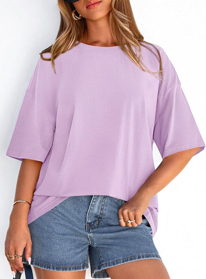 PRETTYGARDEN Womens 2026 Spring Going Out Tops Casual Short Sleeve Crewneck Loose Fit Basic Oversized T Shirts Summer Outfits