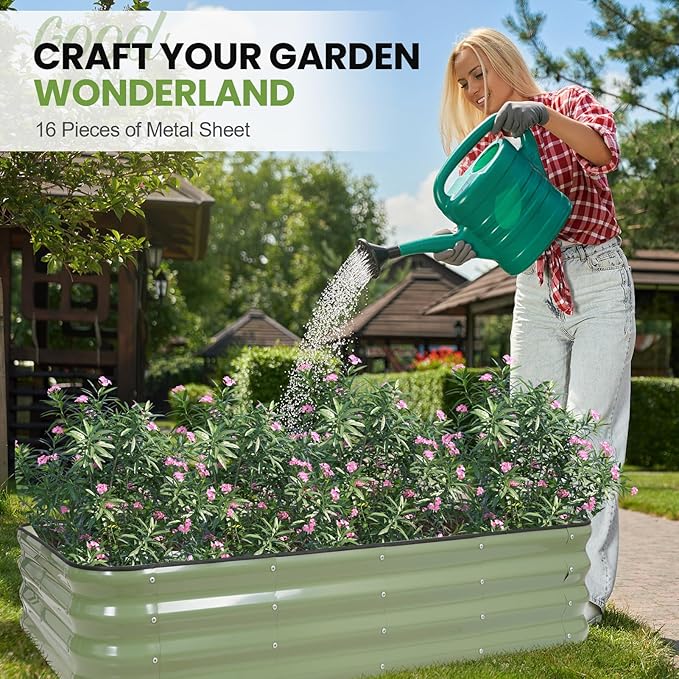 G GOOD GAIN 4-in-1 Adjustable Raised Garden Bed Kit | Galvanized Planter Boxes for Vegetables, Flowers | 12" Tall, Multiple Sizes (5x3x1ft, 4x4x1ft, 6x2x1ft, 7x1x1ft) | Outdoor Metal Raised Bed, Green