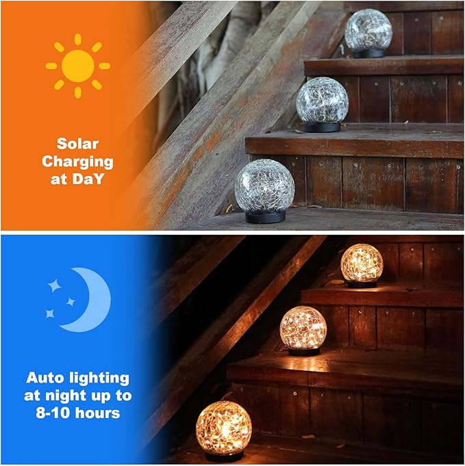 Solar Globe Lights Outdoor Waterproof-Solar Balls-Solar Garden Lights-Orbs for Outside 4 Pack Cracked Glass Ball for Lawn Patio Yard Backyard Decorations