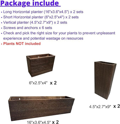 LaLaGreen Wood Planter Box for Plants (6 Pack) Wooden Hanging Wall Planters for Indoor Plant Holder Vase for Dried Flowers, Modern Farmhouse Wall Decor Living Room Bedroom Kitchen Office Home Garden