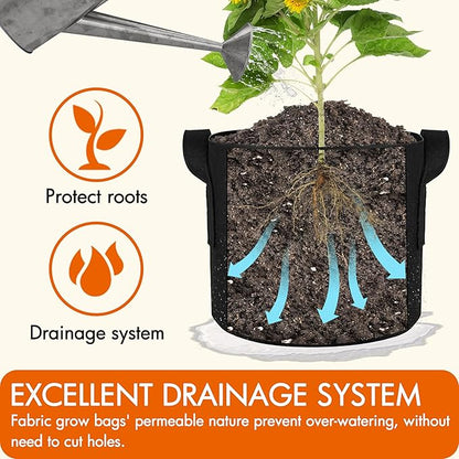 Gardzen 10-Pack 10 Gallon Grow Bags, 300G Thickened Aeration Fabric Pots with Handles, Heavy Duty Cloth Pots for Plants