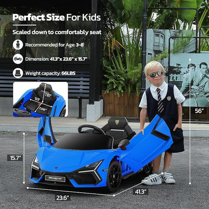 ELEMARA Lamborghini Ride On Car with Scissor Door, Electric Vehicle for Kids with Remote Control,Kid Cars to Drive with MP3 Player, Bluetooth, LED Light and Wide Seat, Navy Blue
