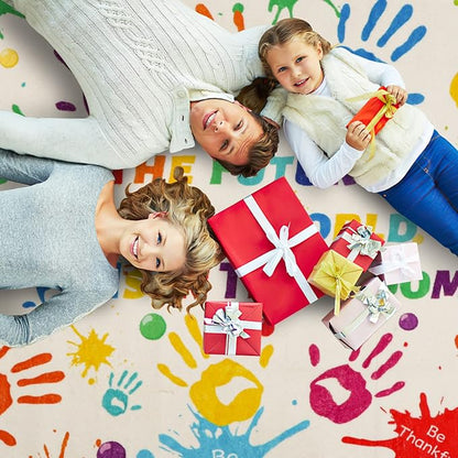 Colorful Kids Rug, Washable Rug for Kids, Handprints Area Rugs for Kids Bedroom, Non-Slip Play Mat Ultra Soft Thick Indoor Plush Rugs for Playroom Classroom Nursery Decor (78.7 X 59 INCH)