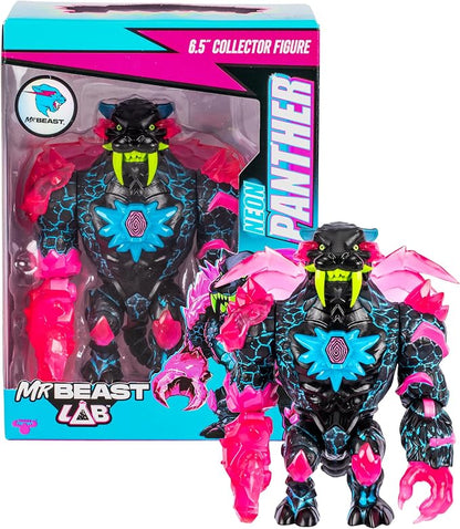 MrBeast Lab Apex Beast Neon Panther Collector Figure, Standing at 6.5 Inches/16.5cm Tall, with Extreme Detailing, Premium Packaging, 13 Points of Articulation and Chomp Jaw