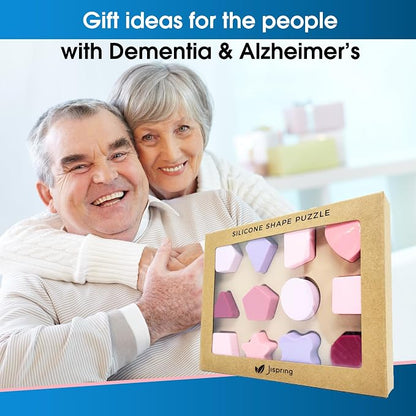 Jispring [100% Silicone] Shape Puzzles for Dementia, Products for Elderly, Cognitive Matching Games, Fidget Sensory Toys for Alzheimers, Dementia Activities for Seniors, Anxiety Relief Tiles