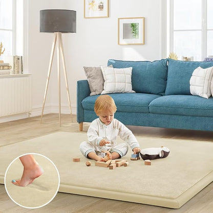 Baby Play Mat for Floor Nursery Rug Muscle Mat Area Rug Playroom Rug 59"x79" Playpen Mat Elastic Foam 1.3" Thick Crawling Mat for Babies,Toddlers, Infants, Kids,Light Beige