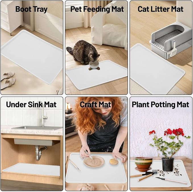 Coffee Mat, 19.7"x15" Coffee Mat, Espresso Maker and Kitchen Counter, Bar Accessories for Countertop, Dish Drying Mat, Anti-Slip, Anti-Vibration Pad for Espresso Machine, White