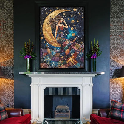 Pretty Women Patch Puzzles for Adults 1000 Pieces, Beautiful Quilt Sewing Art Challenging Jigsaw Puzzles, Colorful Moon Stars Aesthetic Impossible Hard Difficult Puzzle