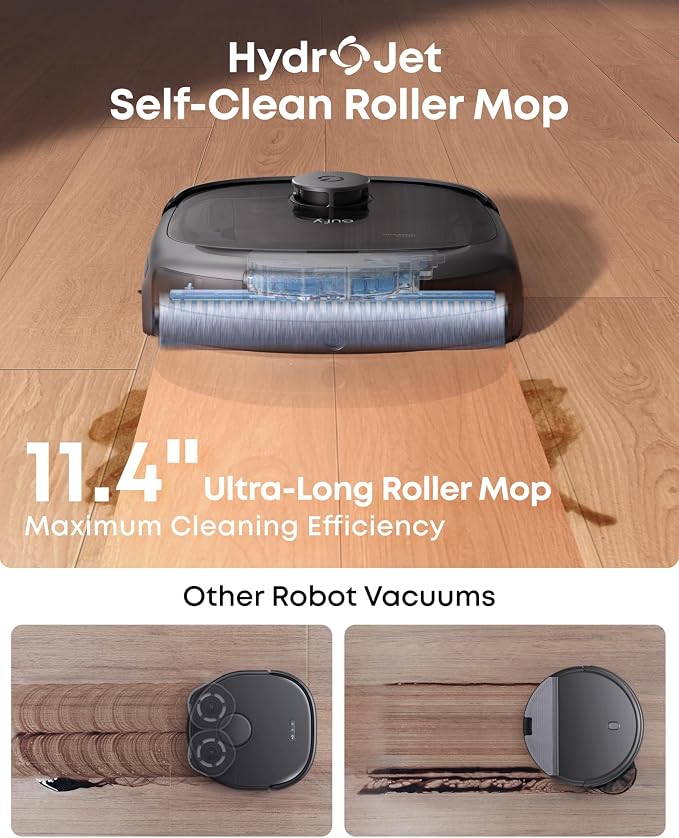 eufy E25 Robot Vacuum and Mop Combo, 20,000 Pa, HydroJet Roller Mop | Extendable Side Brush, Zero-Tangle Design, All-in-One Station, AI Obstacle Avoidance, Edge-to-Corner Cleaning