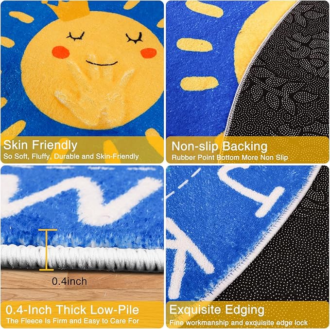 Round ABC Kids Rug,4 Ft Soft Circle Alphabet Playroom Rug,Washable Non-Slip Solar System Kids Play Rug,Space Educational Rug Kids Carpet for Classroom Playroom Bedroom Kids Room Decor