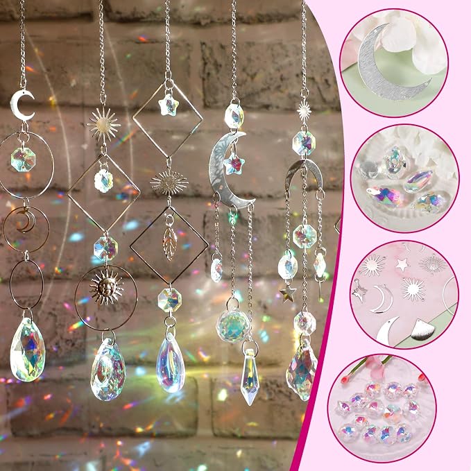 228pcs Sun Catcher Kits for Adults, DIY Arts and Crafts for Women Prism Crystal Suncatchers Indoor Window Hanging Ornaments Decor for Home Gifts for Mother Wife Daughter