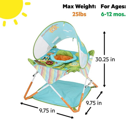 Bright Starts Pop 'N Jump Portable Baby Jumper, Foldable Indoor/Outdoor Baby Jumper with Owl Forest Sensory Activities, Ages 6–12 Months