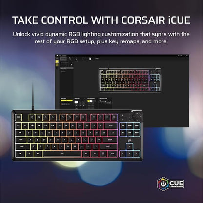 Corsair K55 CORE TKL RGB Gaming Keyboard – Tenkeyless, 8-Zone RGB, Quiet Membrane Keys, Spill Resistant, Media Keys, 1000Hz Polling – NA Layout – Black