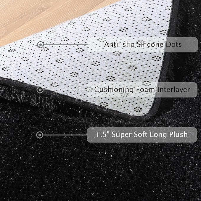 Softlife Rug for Living Room 5.3x7.6 Feet Area Rug for Bedroom Super Soft Shaggy Rugs for Kids Room Fluffy Fuzzy Carpets Long Plush Bedside Rug Nursery Christmas Home Decoration for Boys Girls, Black