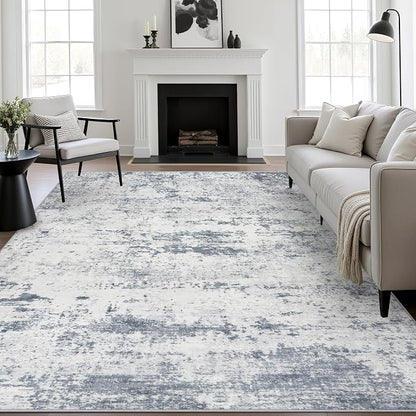 8x10 Area Rug Living Room Rug: Washable Modern Abstract Soft Thin Rug Indoor Floor No Slip Carpet for Bedroom Dining Room Farmhouse Nursery Home Office - Blue Grey