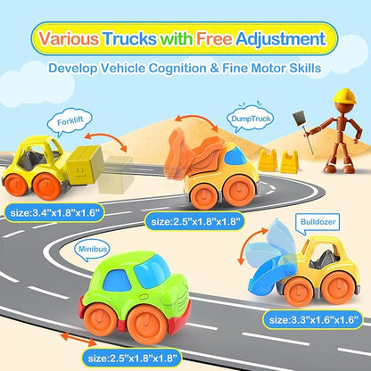 P&C 7.6" Toddler Construction Dump Truck Toys for Ages 2-4, Beach Sand Outdoor Toys Dump Truck Set with Sounds and Lights for Kids 18M+, 2, 3, 4, Ideal Birthday Christmas Gifts for Boys Girls
