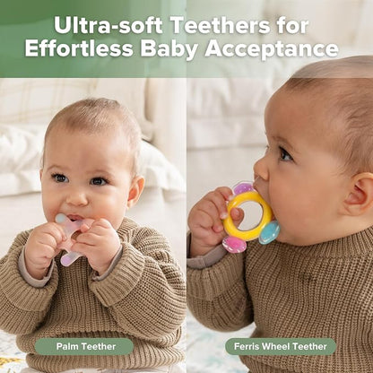 Haakaa Silicone Teether Combo, Baby Freezer Teething Toys for Sore Gums, Easy-Grip Sensory Teethers for 3M+ Babies, Palm & Ferris Wheel Shapes, BPA Free, 2 Pack