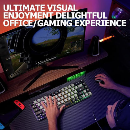 Guiheng Wired Portable 60% Mechanical Gaming Keyboard,RGB LED Backlit Compact 68 Keys Mini Wired Office Keyboard with Red Switch for Windows Laptop PC Mac -Grey and Black