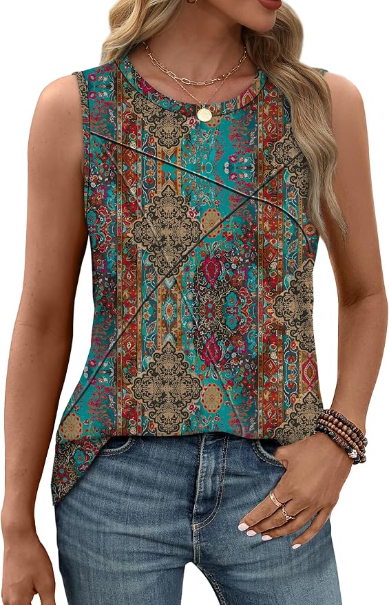 WIHOLL Women's Sleeveless Summer Crewneck Loose Fit Tank Tops