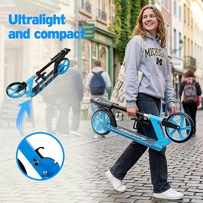 Scooter for Kids Ages 6+, Teens & Adults, Max Load 240 LBS, Foldable Kick Scooter with 8-inch Big Wheels, Kickstand, 3 Adjustable Levels, Rear Brake,
