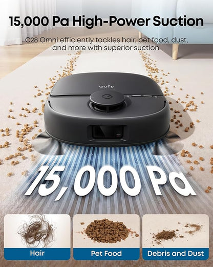 eufy C28 Robot Vacuum and Mop Combo, 15,000 Pa, HydroJet Roller Mop | Upgraded from X10 Pro, Zero-Tangle for Pet Hair, Auto Mop Washing&Drying, Self-Emptying&Refilling 2026 New