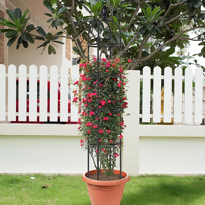 2 Pack 6Ft Tall Garden Obelisk Trellis for Climbing Plants Outdoor, Rustproof Plant Trellis Garden Tower Trellis for Potted Plant Climbing, Flowers Vegetable Cucumber Trellis