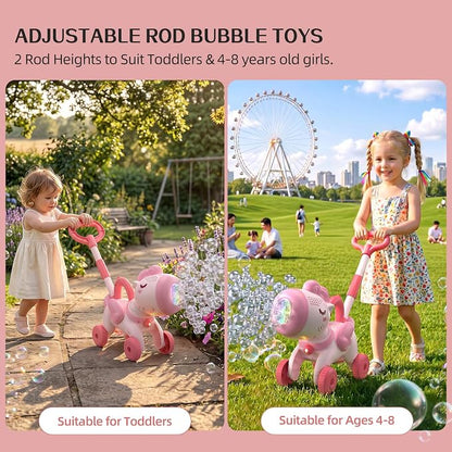 Bubble Machine for 2 3 4 5 6 Year Old Toddler Girl, Portable Unicorn Toys Bubble Maker, Bubble Lawn Mover Outdoor Toys W/Light, Birthday Gift for Toddler Girls Ages 2-4
