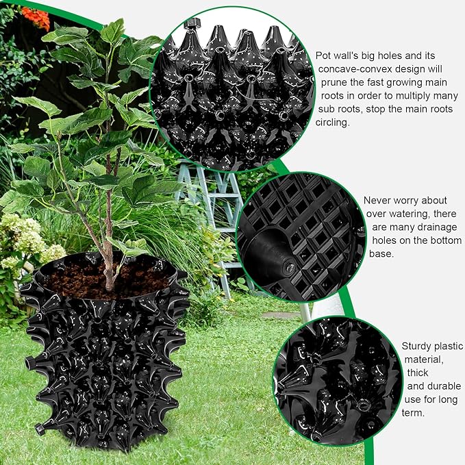 1 Gallon Air Pruning Containers, New Plastic Nursery Pots, Fruit Vegetable Garden Self-Planting Pots, Black (1G-10P)